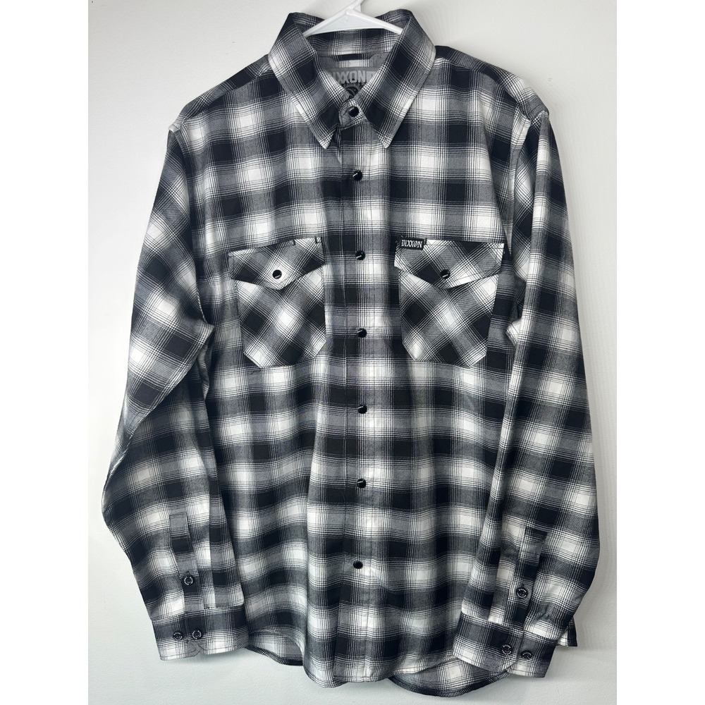 Dixxon Flannel Crenshaw Plaid Shirt Black White Long Sleeve Pearl Snap - Large